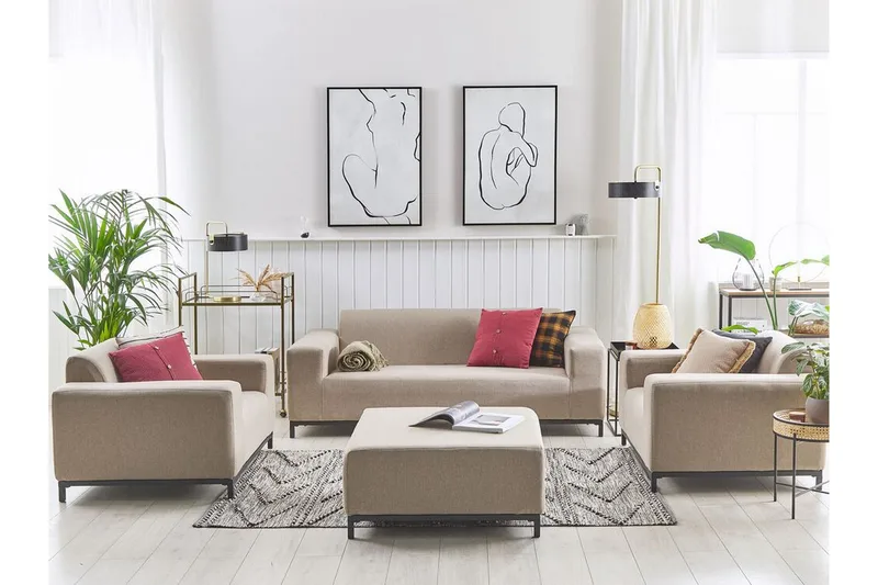 Hughen Loungesæt 5-Pers. - Beige/Sort - Havemøbler - Loungemøbler - Loungesæt