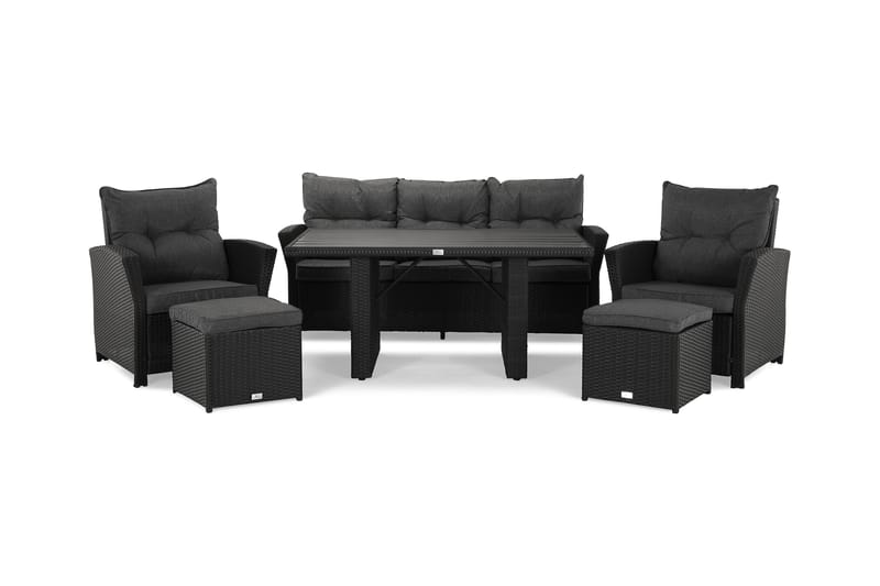 James Loungesæt Sort/Nonwood - Bord Sofa 2 stk Puf m Hynde - Have - Udendørs miljø - Altan & terrasse - Altanmøbler