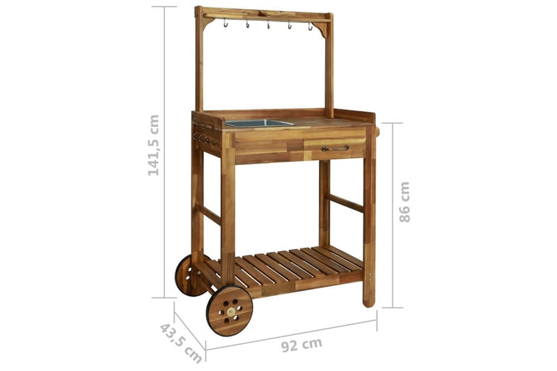 Køkkenvogn Til Haven I Massivt Akacietræ 92 X 43,5 X 41,5 Cm - Brun - Altanmøbler - Sofagrupper udendørs - Loungesæt