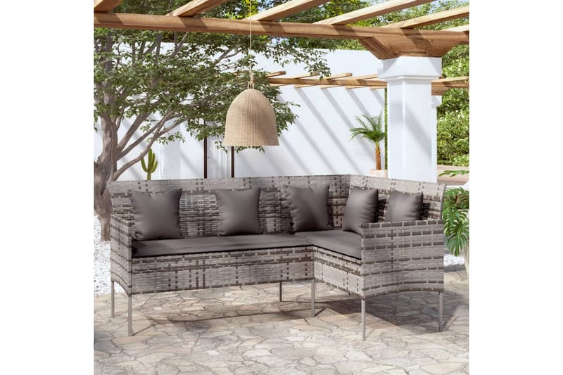 L-formet sofa med hynder polyrattan grå - Grå - Havemøbler - Loungemøbler - Loungesæt