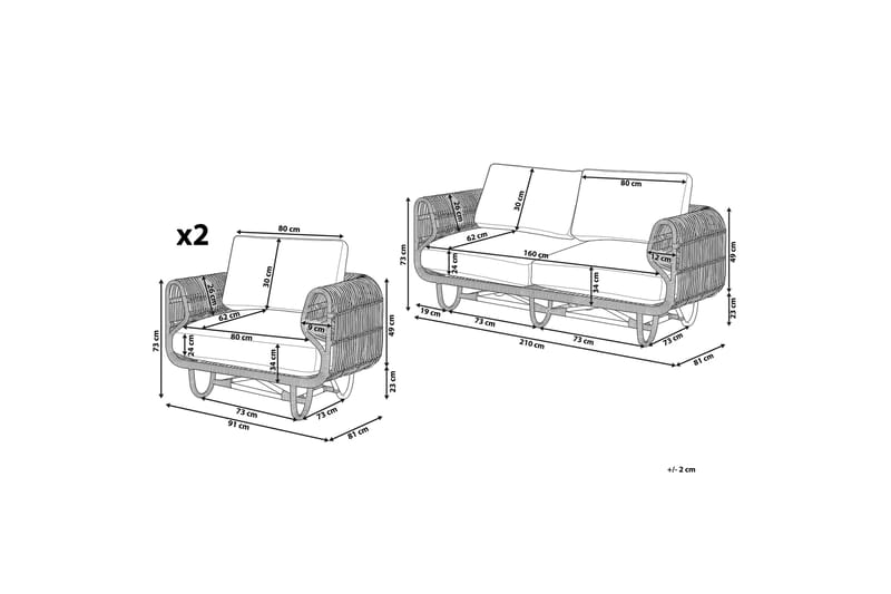 Loungesæt 4-Pers. rattan natur/beige DOLCEDO - Træ/natur - Altanmøbler - Sofagrupper udendørs - Loungesæt