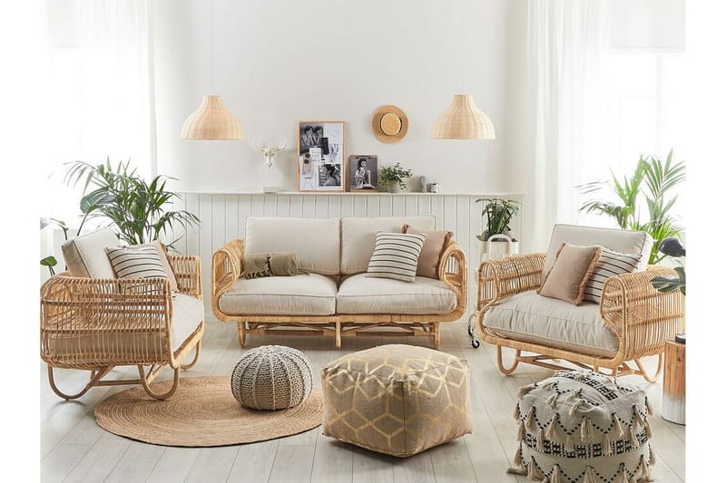 Loungesæt 4-Pers. rattan natur/beige DOLCEDO - Træ/natur - Altanmøbler - Sofagrupper udendørs - Loungesæt