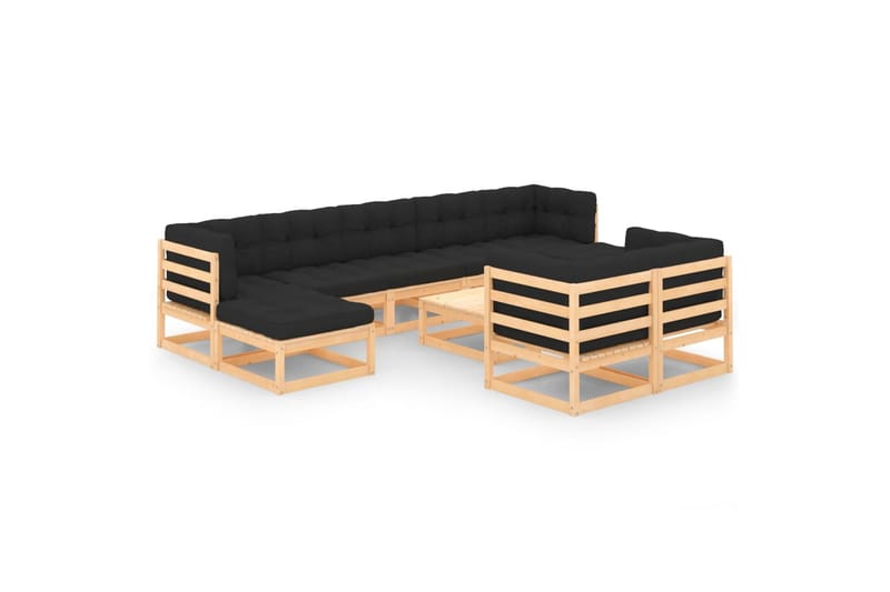 loungesæt til haven 10 dele med antracitgrå hynder fyrretræ - Brun - Altanmøbler - Sofagrupper udendørs - Loungesæt