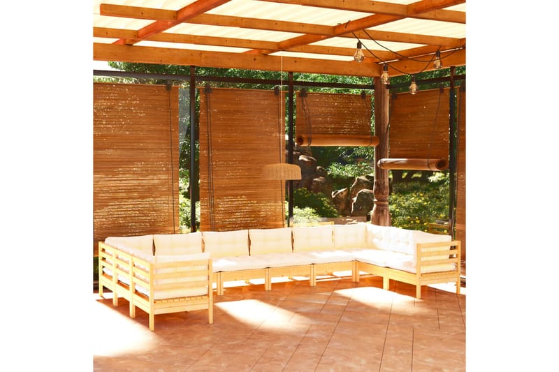 loungesæt til haven 10 dele med cremefarvede hynder fyrretræ - Creme - Altanmøbler - Sofagrupper udendørs - Loungesæt