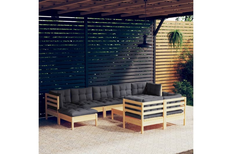 lounges�æt til haven 10 dele med grå hynder massivt fyrretræ - Grå - Altanmøbler - Sofagrupper udendørs - Loungesæt