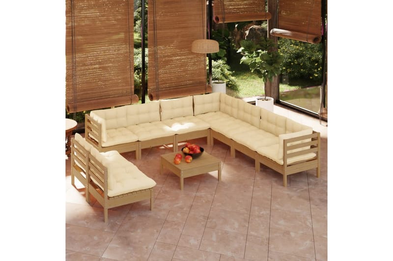 loungesæt til haven 10 dele med hynder fyrretræ gyldenbrun - Brun - Altanmøbler - Sofagrupper udendørs - Loungesæt