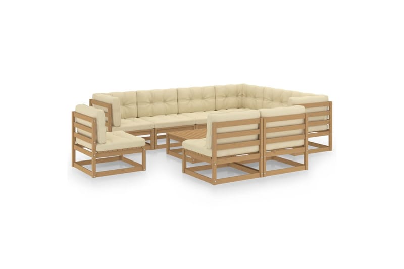 loungesæt til haven 10 dele med hynder massivt fyrretræ brun - Brun - Altanmøbler - Sofagrupper udendørs - Loungesæt