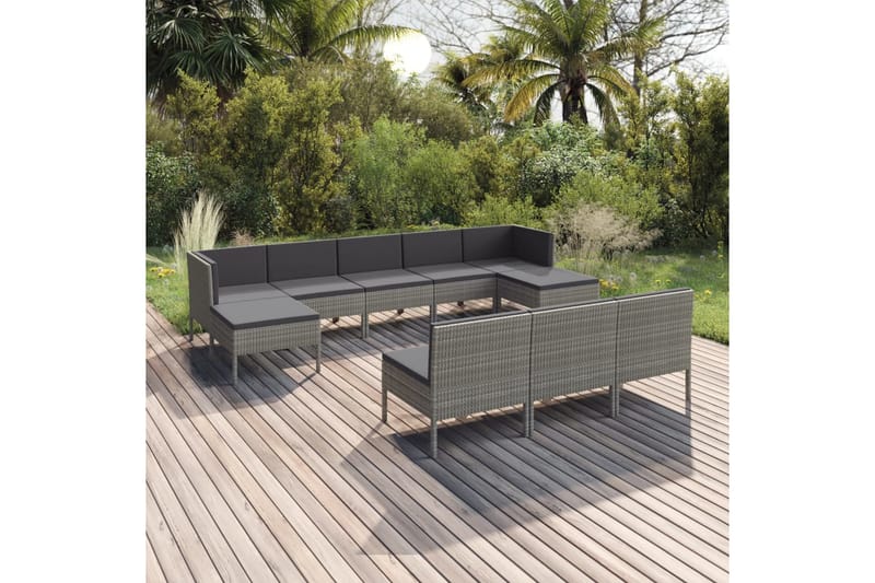 loungesæt til haven 10 dele med hynder polyrattan grå - Grå - Havemøbler - Loungemøbler - Loungesæt
