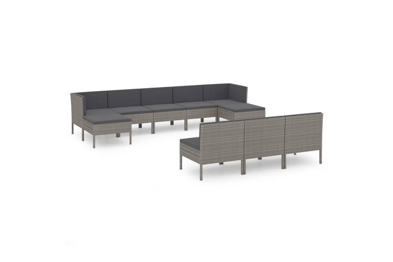 loungesæt til haven 10 dele med hynder polyrattan grå - Grå - Havemøbler - Loungemøbler - Loungesæt