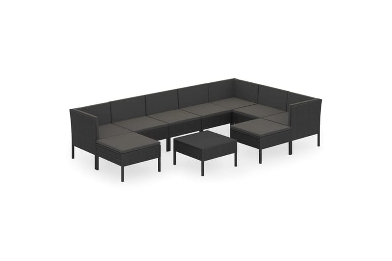 loungesæt til haven 10 dele med hynder polyrattan sort - Sort - Havemøbler - Loungemøbler - Loungesæt