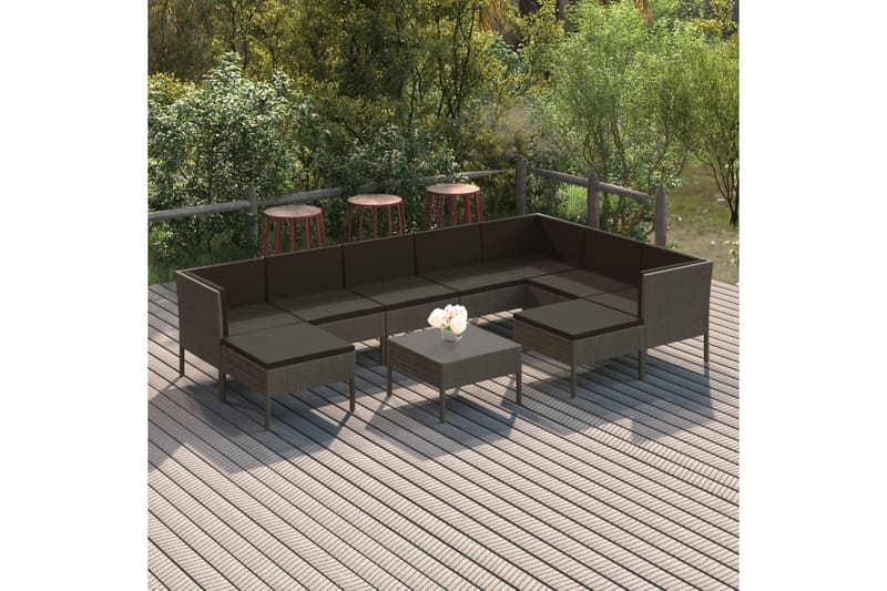 loungesæt til haven 10 dele med hynder polyrattan grå - Grå - Havemøbler - Loungemøbler - Loungesæt