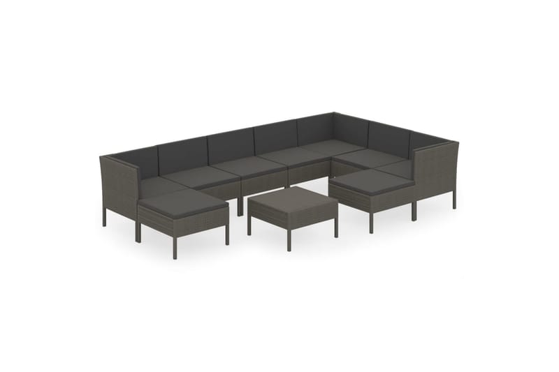 loungesæt til haven 10 dele med hynder polyrattan grå - Grå - Havemøbler - Loungemøbler - Loungesæt