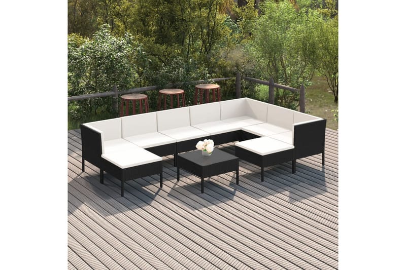 loungesæt til haven 10 dele med hynder polyrattan sort - Sort - Havemøbler - Loungemøbler - Loungesæt