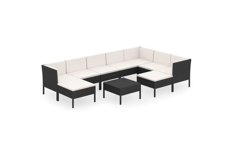 loungesæt til haven 10 dele med hynder polyrattan sort - Sort - Havemøbler - Loungemøbler - Loungesæt