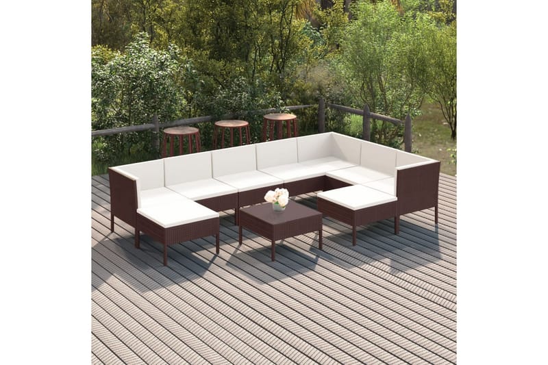 loungesæt til haven 10 dele med hynder polyrattan brun - Brun - Havemøbler - Loungemøbler - Loungesæt