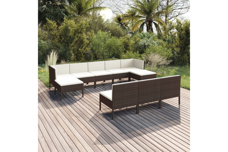 loungesæt til haven 10 dele med hynder polyrattan brun - Brun - Havemøbler - Loungemøbler - Loungesæt