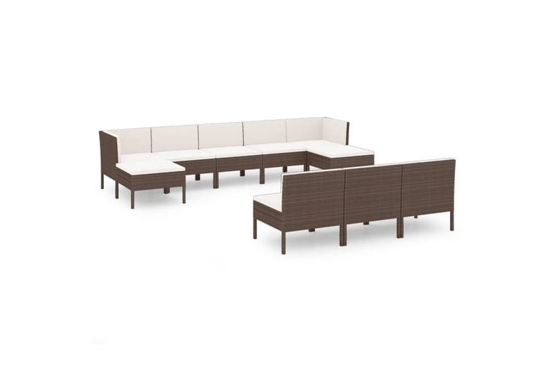 loungesæt til haven 10 dele med hynder polyrattan brun - Brun - Havemøbler - Loungemøbler - Loungesæt