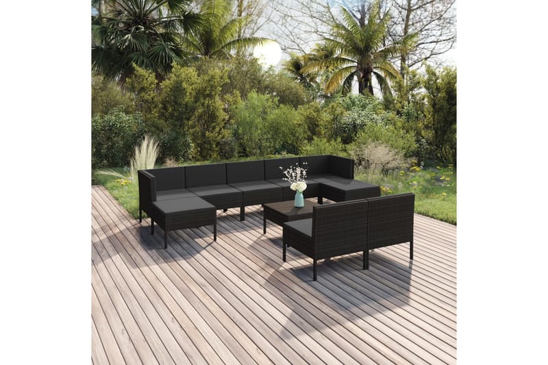 loungesæt til haven 10 dele med hynder polyrattan sort - Sort - Havemøbler - Loungemøbler - Loungesæt