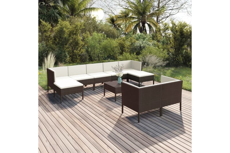 loungesæt til haven 10 dele med hynder polyrattan brun - Brun - Havemøbler - Loungemøbler - Loungesæt