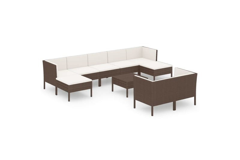 loungesæt til haven 10 dele med hynder polyrattan brun - Brun - Havemøbler - Loungemøbler - Loungesæt