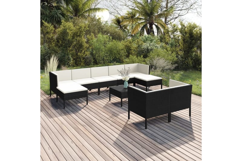 loungesæt til haven 10 dele med hynder polyrattan sort - Sort - Havemøbler - Loungemøbler - Loungesæt