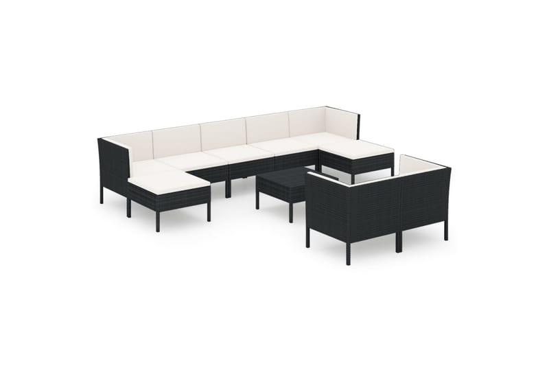 loungesæt til haven 10 dele med hynder polyrattan sort - Sort - Havemøbler - Loungemøbler - Loungesæt