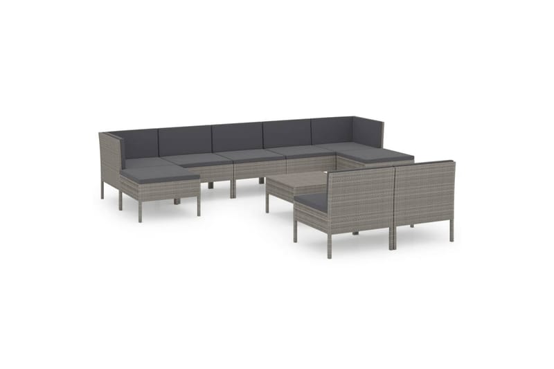loungesæt til haven 10 dele med hynder polyrattan grå - Grå - Havemøbler - Loungemøbler - Loungesæt