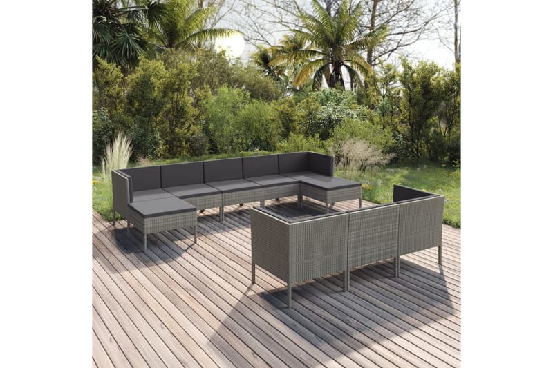 loungesæt til haven 10 dele med hynder polyrattan grå - Grå - Havemøbler - Loungemøbler - Loungesæt