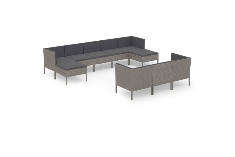loungesæt til haven 10 dele med hynder polyrattan grå - Grå - Havemøbler - Loungemøbler - Loungesæt