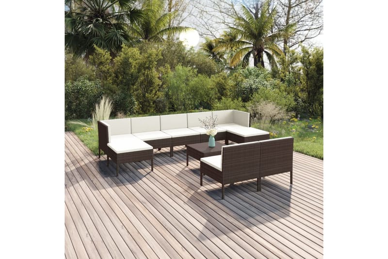 loungesæt til haven 10 dele med hynder polyrattan brun - Brun - Havemøbler - Loungemøbler - Loungesæt