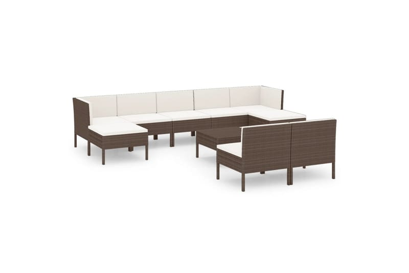 loungesæt til haven 10 dele med hynder polyrattan brun - Brun - Havemøbler - Loungemøbler - Loungesæt
