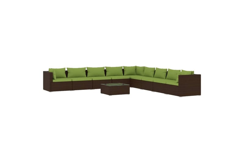 loungesæt til haven 10 dele med hynder polyrattan brun - Brun - Altanmøbler - Sofagrupper udendørs - Loungesæt