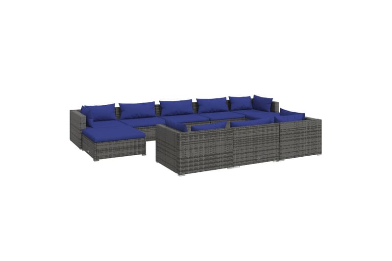loungesæt til haven 10 dele med hynder polyrattan grå - Grå - Sofagrupper udendørs - Loungesæt - Altanmøbler