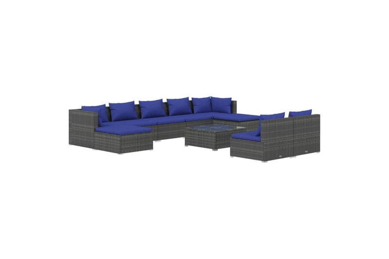 loungesæt til haven 10 dele med hynder polyrattan grå - Grå - Sofagrupper udendørs - Loungesæt - Altanmøbler