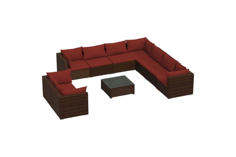 loungesæt til haven 10 dele med hynder polyrattan brun - Brun - Sofagrupper udendørs - Loungesæt - Altanmøbler