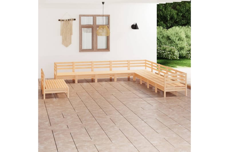loungesæt til haven 11 dele massivt fyrretræ - Brun - Altanmøbler - Sofagrupper udendørs - Loungesæt
