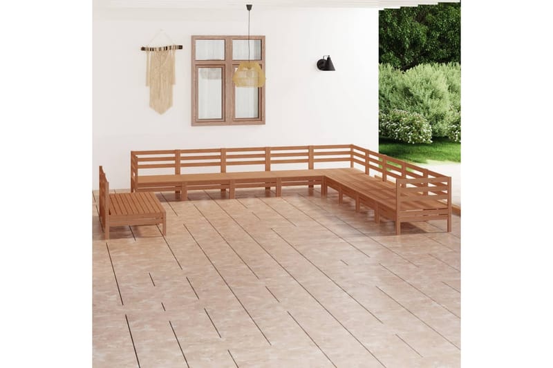 loungesæt til haven 11 dele massivt fyrretræ gyldenbrun - Brun - Altanmøbler - Sofagrupper udendørs - Loungesæt
