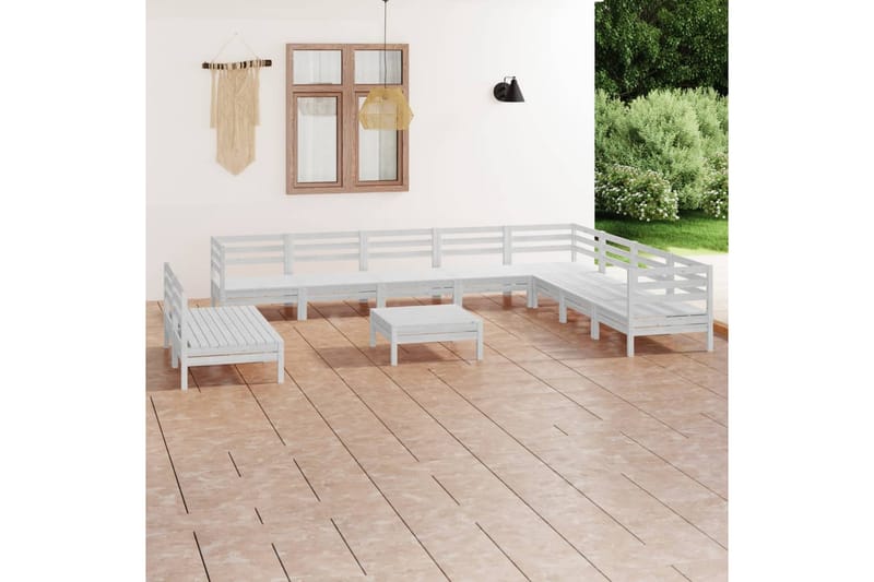 loungesæt til haven 11 dele massivt fyrretræ hvid - Hvid - Altanmøbler - Sofagrupper udendørs - Loungesæt
