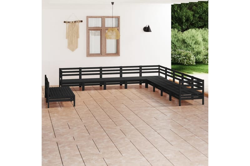 loungesæt til haven 11 dele massivt fyrretræ sort - Sort - Altanmøbler - Sofagrupper udendørs - Loungesæt