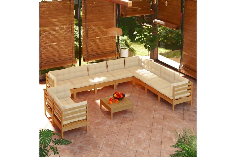 loungesæt til haven 11 dele med hynder fyrretræ gyldenbrun - Brun - Altanmøbler - Sofagrupper udendørs - Loungesæt