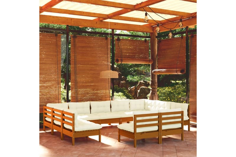 loungesæt til haven 11 dele med hynder fyrretræ gyldenbrun - Brun - Altanmøbler - Sofagrupper udendørs - Loungesæt