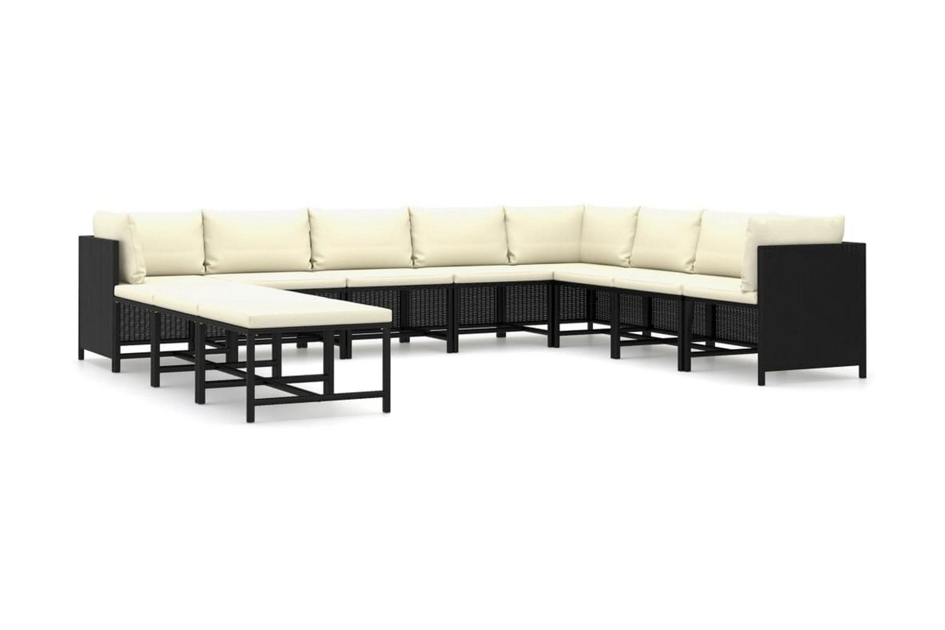 loungesæt til haven 11 dele med hynder polyrattan sort - Sort - Havemøbler - Loungemøbler - Loungesæt