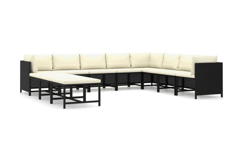 loungesæt til haven 11 dele med hynder polyrattan sort - Sort - Havemøbler - Loungemøbler - Loungesæt