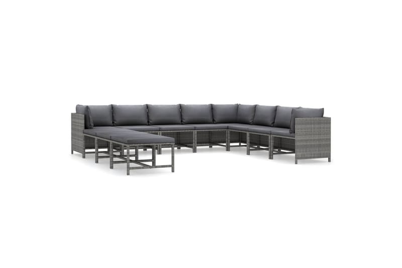 loungesæt til haven 11 dele med hynder polyrattan grå - Grå - Havemøbler - Loungemøbler - Loungesæt