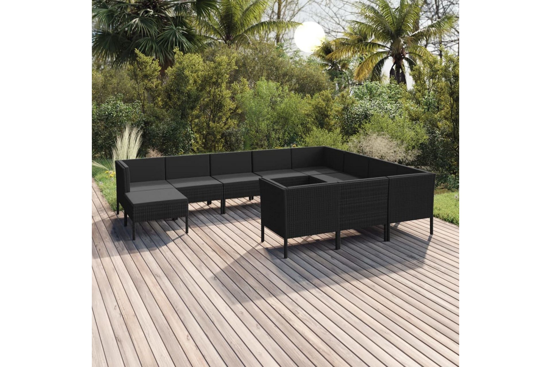 loungesæt til haven 11 dele med hynder polyrattan sort - Sort - Havemøbler - Loungemøbler - Loungesæt