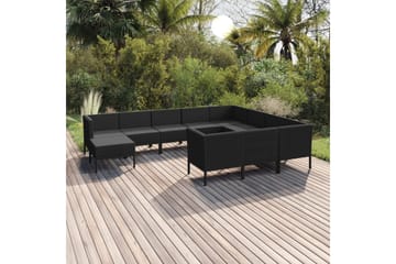 loungesæt til haven 11 dele med hynder polyrattan sort - Sort - Havemøbler - Loungemøbler - Loungesæt