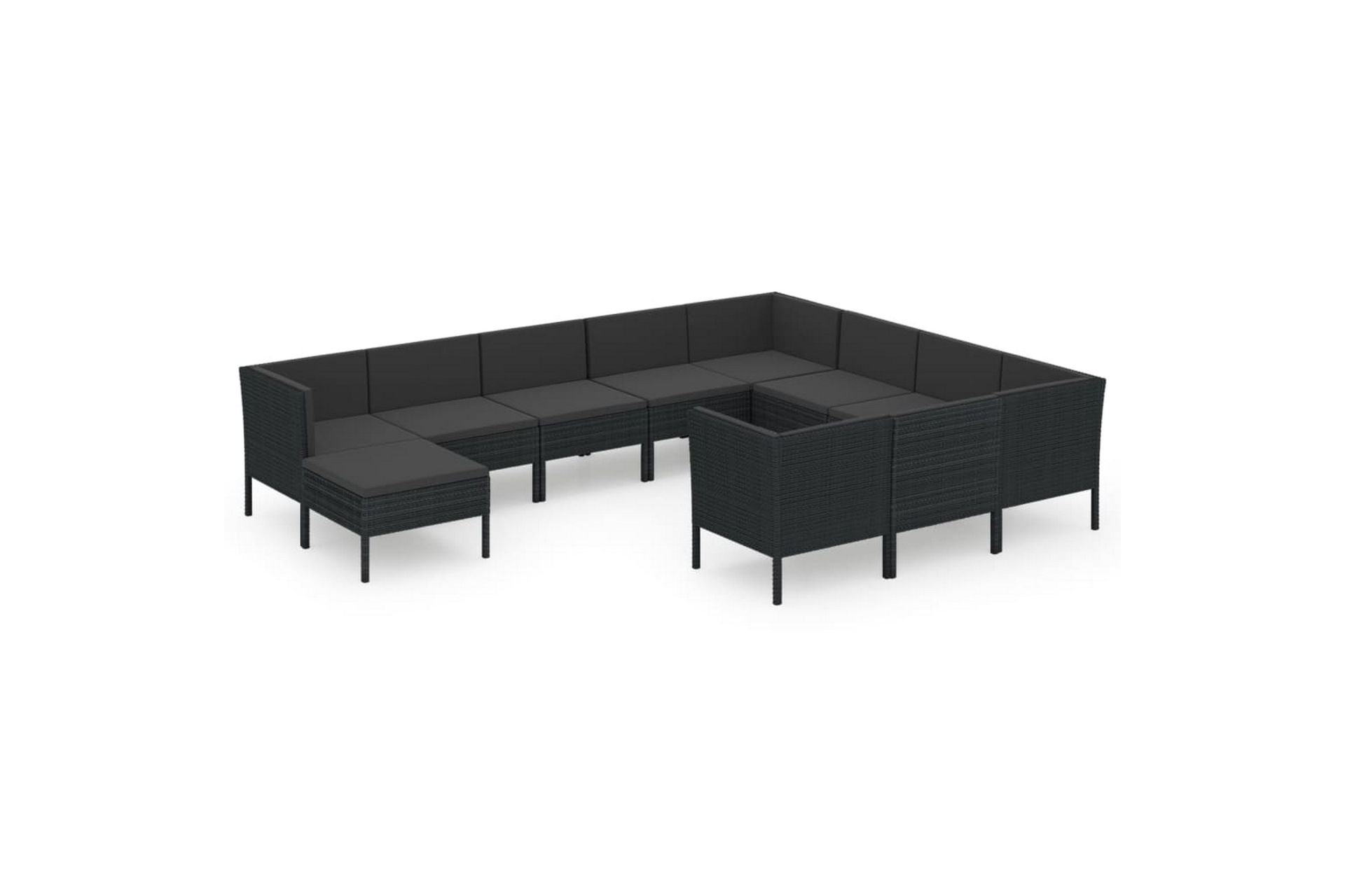 loungesæt til haven 11 dele med hynder polyrattan sort - Sort - Havemøbler - Loungemøbler - Loungesæt