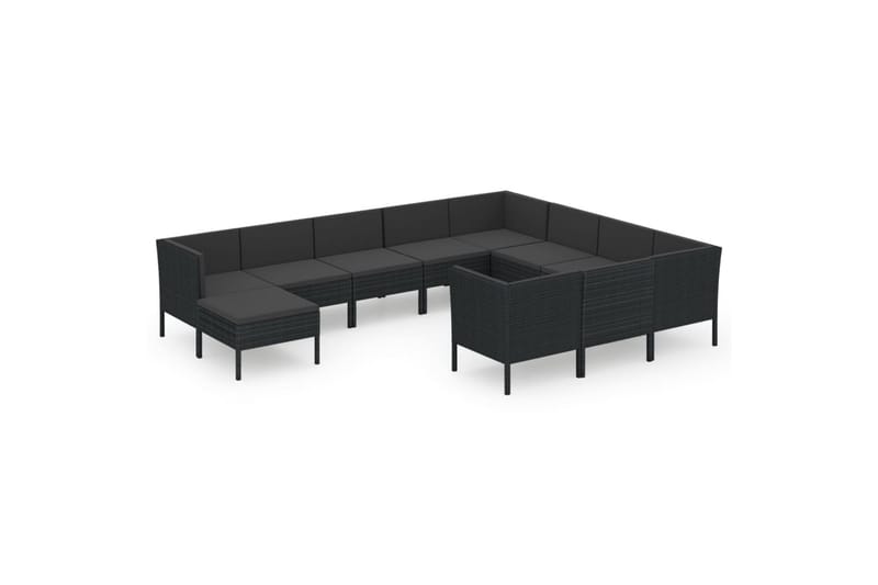 loungesæt til haven 11 dele med hynder polyrattan sort - Sort - Havemøbler - Loungemøbler - Loungesæt