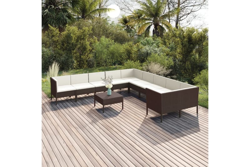 loungesæt til haven 11 dele med hynder polyrattan brun - Brun - Altanmøbler - Sofagrupper udendørs - Loungesæt
