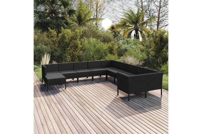 loungesæt til haven 11 dele med hynder polyrattan sort - Sort - Havemøbler - Loungemøbler - Loungesæt